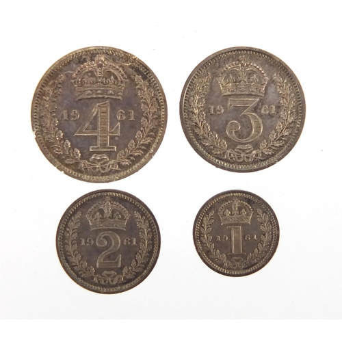 2580 - Elizabeth II 1961 Maundy money four coin set, housed in a silk and velvet lined fitted  case