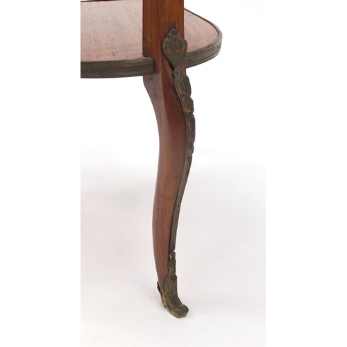 2007 - French rosewood bijouterie table, with heart shaped hinged lid with undertier and metal mounts, on c... 
