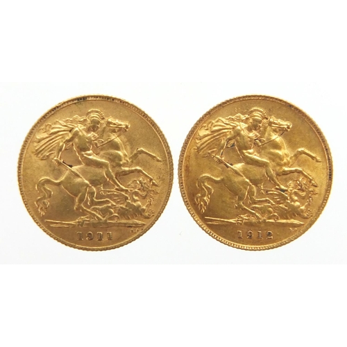 2598 - Two George V gold half sovereigns, 1911 and 1912