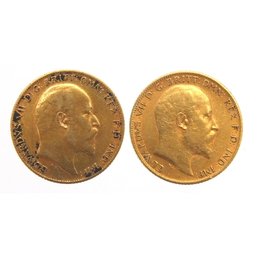 2599 - Two Edward VII gold half sovereigns, 1906 and 1907