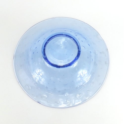 2177 - Webb aqua blue controlled bubble center bowl, 35.5cm in diameter