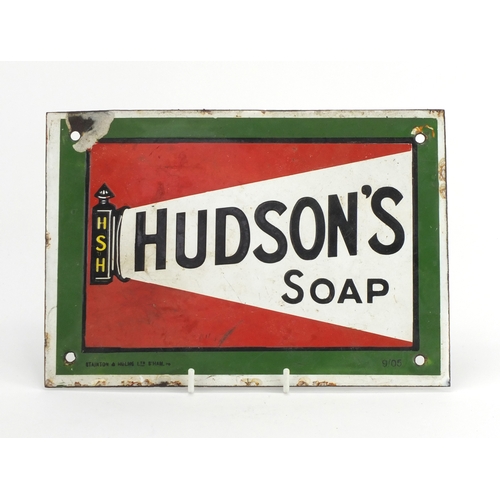 2564 - Vintage Hudson's soap enamel advertising sign, 25.5cm x 18cm