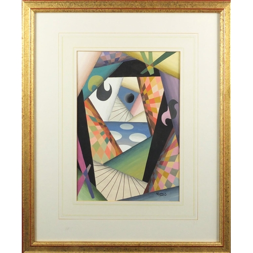 2209 - Abstract composition, geometric shapes, Russian school pencil and gouache, bearing a signature possi... 