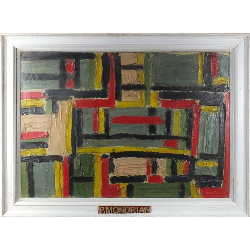21 - After Piet Mondrian - Abstract composition, impasto oil on canvas, mounted and framed, 98cm x 68cm