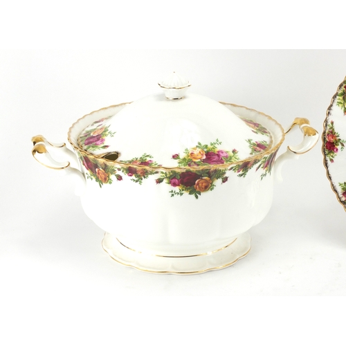 2180 - Royal Albert Old Country Roses lidded tureen and meat plater, the largest 38cm wide