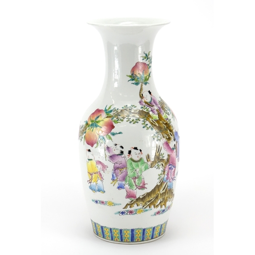 2280 - Chinese porcelain vase, hand painted in the famille rose palette with children around peach trees, s... 