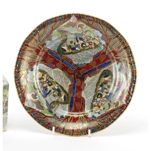 2304 - Wilton Ware lustre plate and flat sided jar with cover, each decorated with figures, the largest 22.... 