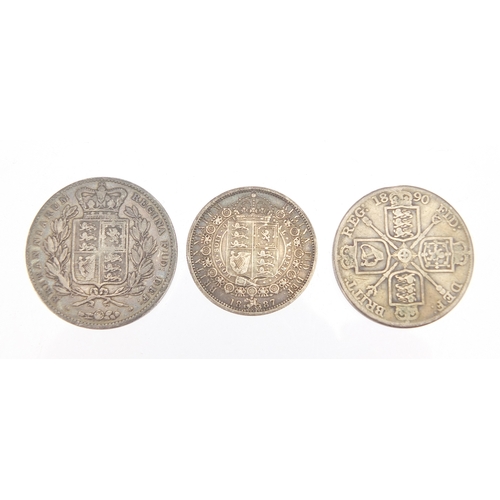 2582 - Three Victorian silver coins, 1847 crown, 1890 double florin and 1887 half crown
