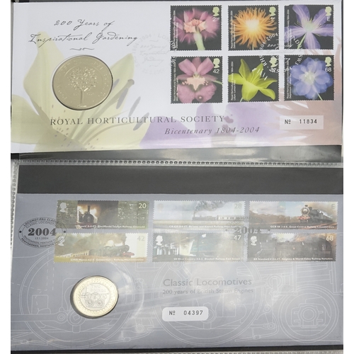 2577 - Commemorative first day covers, some coin covers arranged in three albums including five pounds, two... 