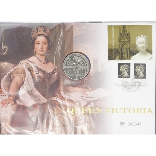 2576 - Commemorative Royal Mint first day covers, some with coins arranged in four albums including five po... 