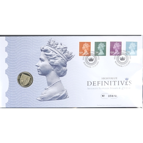 2574 - Commemorative Royal Mint first day covers, some with coins including five pounds, two pounds and fif... 