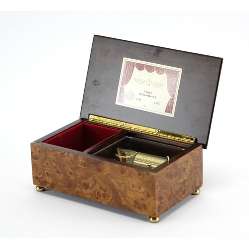 2050 - Inlaid Swiss music box by  Reuge Music, with box, 7cm H x 17,5cm W x 10cm D