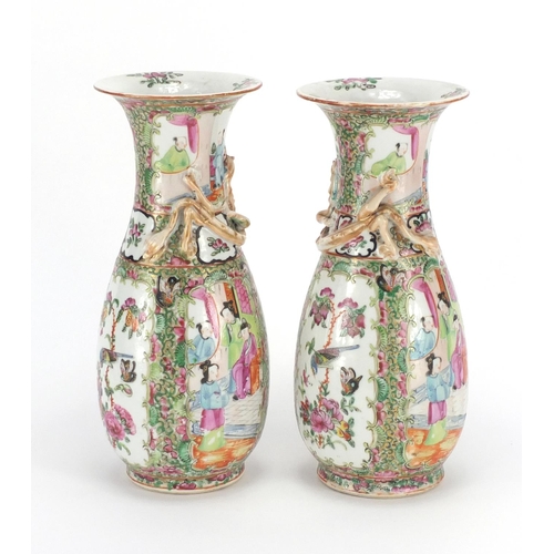 283 - Pair of Chinese porcelain Canton vases decorated in relief with lizards, each hand painted in the fa... 