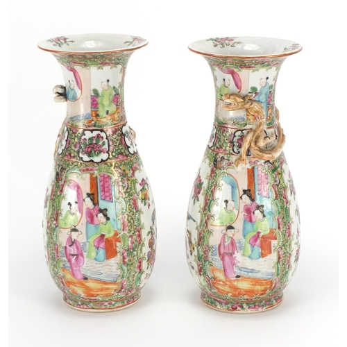 283 - Pair of Chinese porcelain Canton vases decorated in relief with lizards, each hand painted in the fa... 