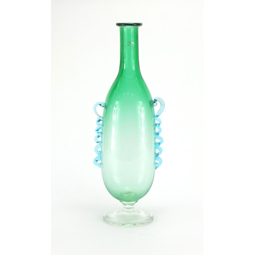 522 - Large Murano art glass vase with twin handles and label, 45cm high