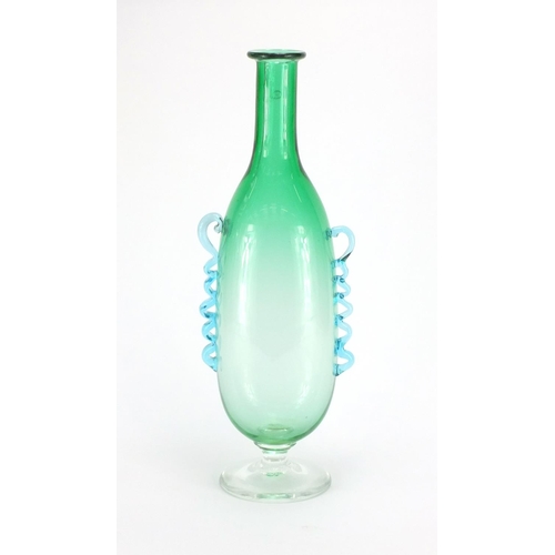 522 - Large Murano art glass vase with twin handles and label, 45cm high
