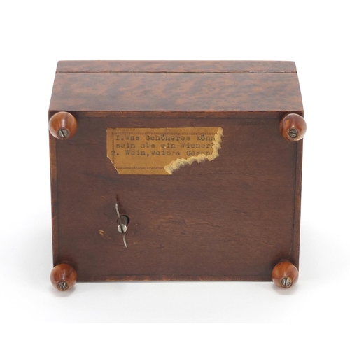 24 - Austrian maple musical box, part label to the base, 9.5cm H x 13cm W x 10cm D