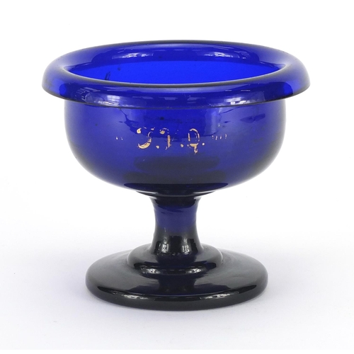 511 - Georgian Bristol Blue pedestal glass bowl, with remnants of gilding, 13.5cm high