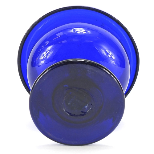 511 - Georgian Bristol Blue pedestal glass bowl, with remnants of gilding, 13.5cm high
