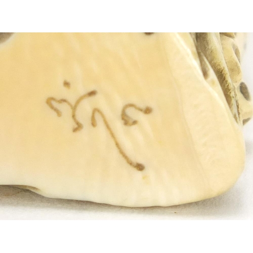 433 - ** WITHDRAWN FROM SALE ** Two Japanese carved ivory netsuke's of fish, both with character marks, th... 