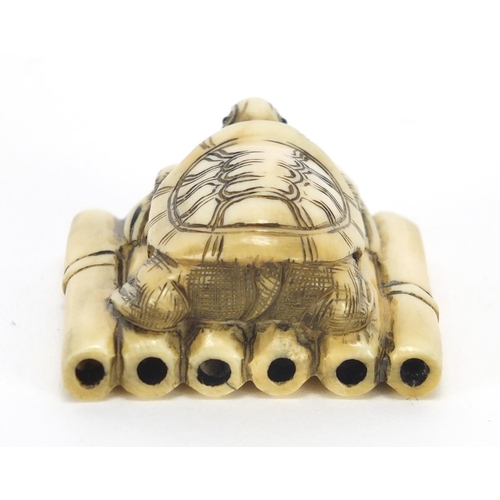 421 - Japanese carved ivory netsuke of a tortoise, character marks to the base, 3.9cm wide