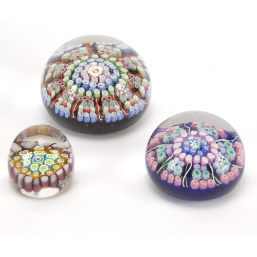 447 - Seven colourful glass paperweights including Caithness and Strathearn