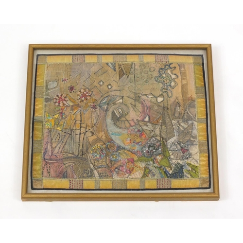 456 - Part silk work tapestry, framed, 45cm x 38cm