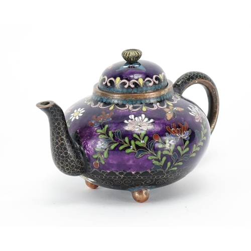 375 - Chinese copper and cloisonné teapot enamelled with butterflies amongst flowers, 7.5cm high