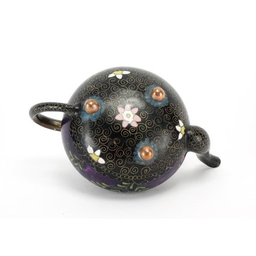 375 - Chinese copper and cloisonné teapot enamelled with butterflies amongst flowers, 7.5cm high