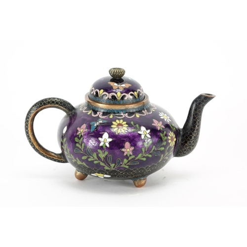 375 - Chinese copper and cloisonné teapot enamelled with butterflies amongst flowers, 7.5cm high