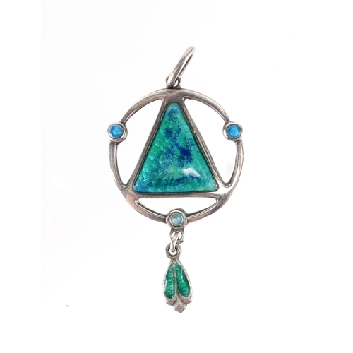 594 - Art & Crafts silver and enamel pendant by James Fenton, Birmingham 1908, 4.5cm in length, approximat... 