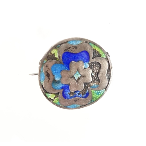 596 - Two Arts & Crafts silver and enamel brooches and a pendant, including a brooch by Charles Horner, th... 