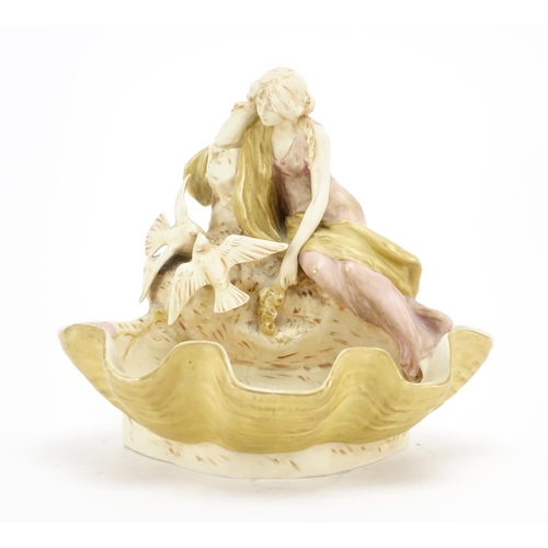 560 - Czechoslovakian Art Nouveau porcelain centre piece by Royal Dux model with a female and two doves, f... 