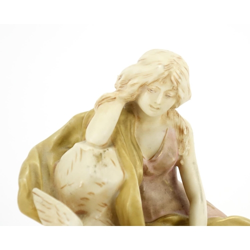 560 - Czechoslovakian Art Nouveau porcelain centre piece by Royal Dux model with a female and two doves, f... 