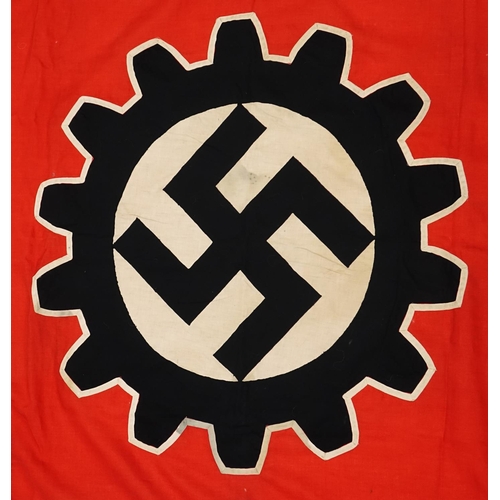 232 - German military interest DAF unit flag, each side having an applied Swastika within a cog wheel, 133... 