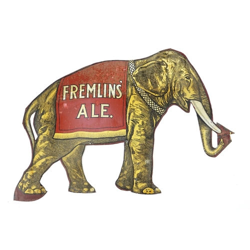 113 - Vintage Fremlins Ale elephant design enamel advertising sign, 46cm x 71cm