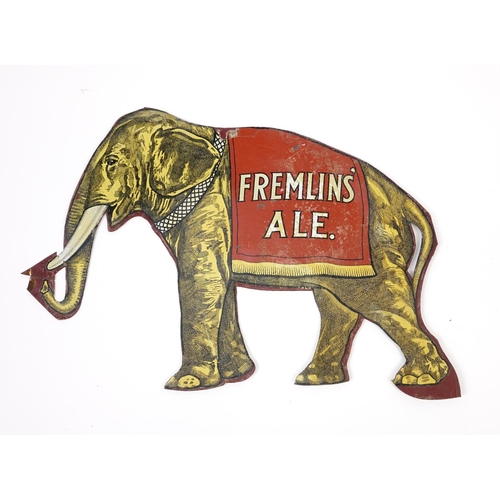 113 - Vintage Fremlins Ale elephant design enamel advertising sign, 46cm x 71cm