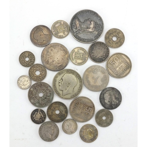 630 - Mostly British pre decimal coins including a silver double florin