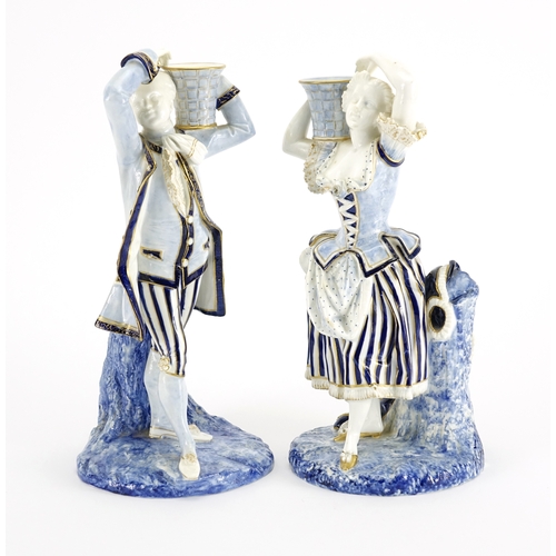 505 - Pair of 19th century Royal Worcester hand painted porcelain figural candlesticks, modelled as male a... 