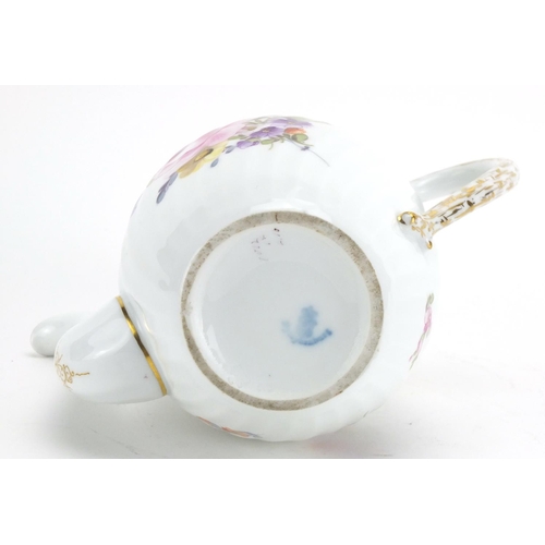 116 - Continental porcelain teapot, hand painted and gilded with flowers, 20cm high