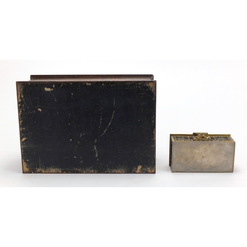 139 - Carved oak bible box and a brass jewel box, the largest 29cm wide