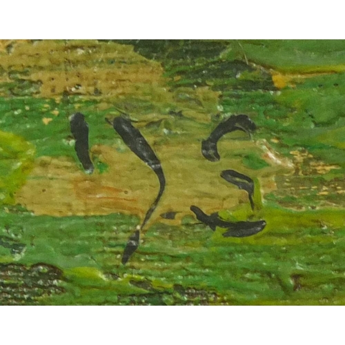 915 - Females bathing in water, oil on canvas laid on wood panel, bearing a monogram DS, unframed, 59cm x ... 