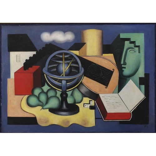 2062 - Abstract composition, still life, French impressionist oil on canvas laid on board, bearing a monogr... 