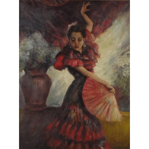 2131 - Portrait of a flamenco dancer, French impressionist oil on board, bearing a signature Neville Lewis,... 