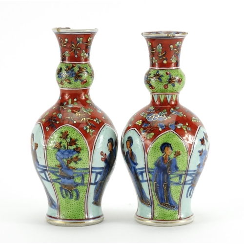 330 - Pair of Chinese porcelain vases, hand painted with panels of figures and flowers, Kangxi leaf mark t... 