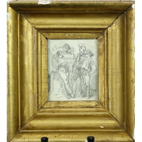 1010 - Soldiers at rest, 19th century graphite drawing, 8.5cm x 7cm