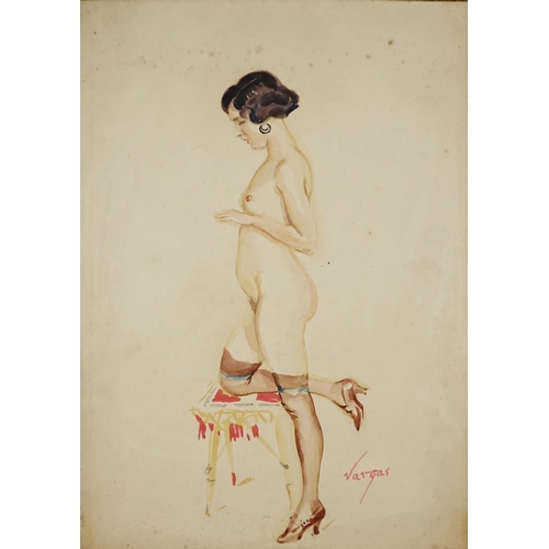 997 - Portrait of a nude pin up girl, watercolour, bearing a signature Rargas, framed, 49cm x 34cm