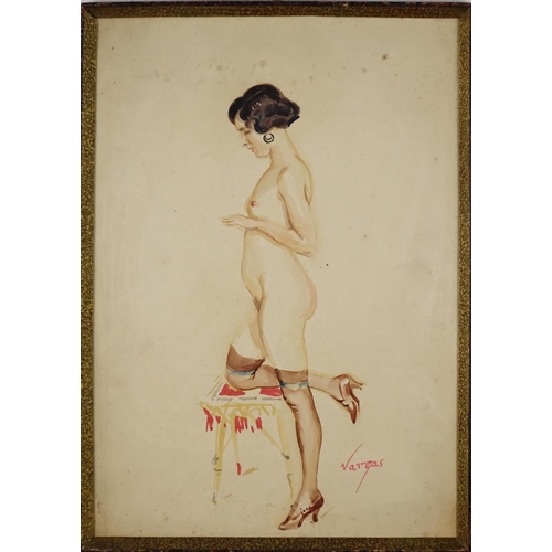 997 - Portrait of a nude pin up girl, watercolour, bearing a signature Rargas, framed, 49cm x 34cm