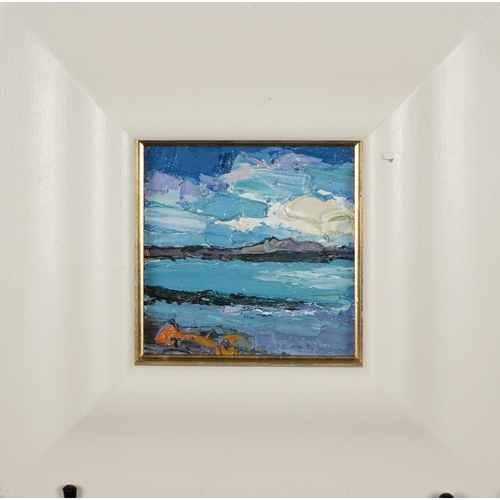 938 - Judith Bridgland - Study evening cloud, Paps of Jura, impasto oil, label verso, mounted and framed, ... 