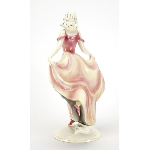 556 - German Art Deco figurine of a girl holding her dress by Katzhütte, factory marks and impressed 1268 ... 